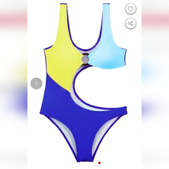 Kamoni COLOR BLOCK O-RING V NECK CUT OUT HIGH LEG CUT ONE PIECE SWIMSUIT - Picture 1 of 6